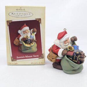 Hallmark Santas Magic Sack Christmas Ornament with Green Bag Illuminated 2005